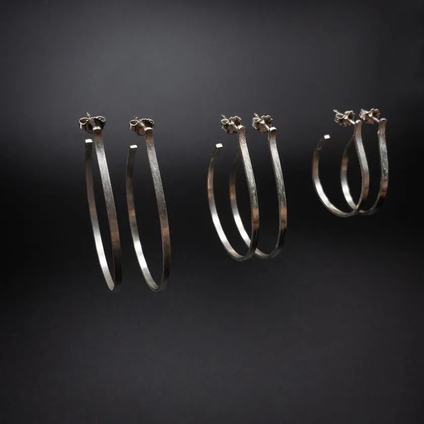 Medium Sterling Silver Hoops 2 mm x 1 mm