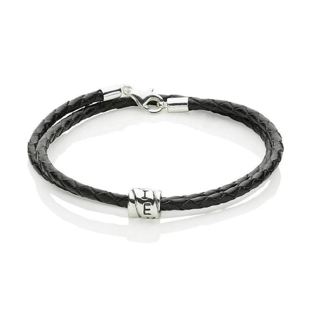 Men's 'Believe' Leather and Sterling Silver Bracelet