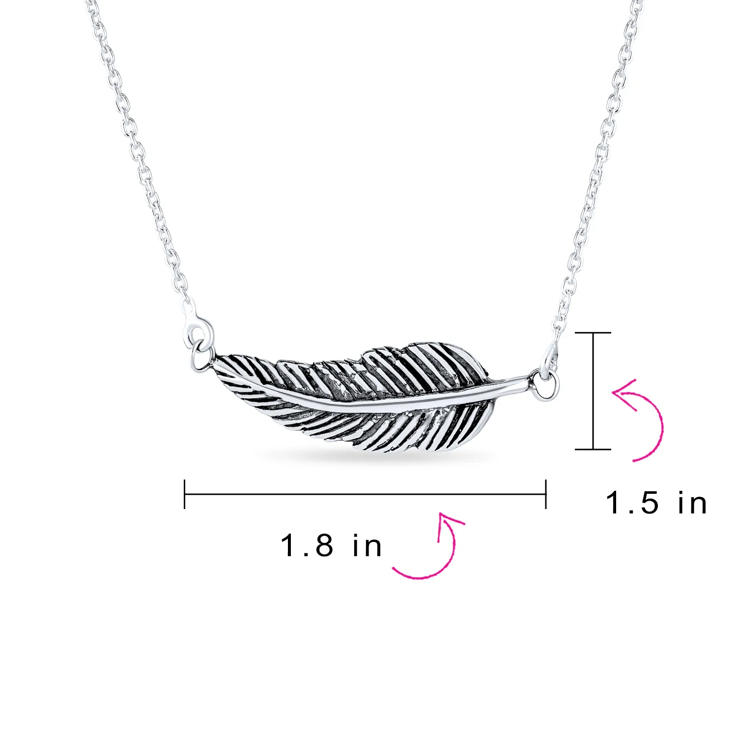 Native American Bohemian Feather Leaf Pendant Necklace in Sterling Silver