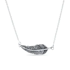 Native American Bohemian Feather Leaf Pendant Necklace in Sterling Silver