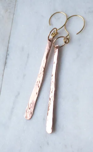 Organic Hammered Drop Earrings in Copper