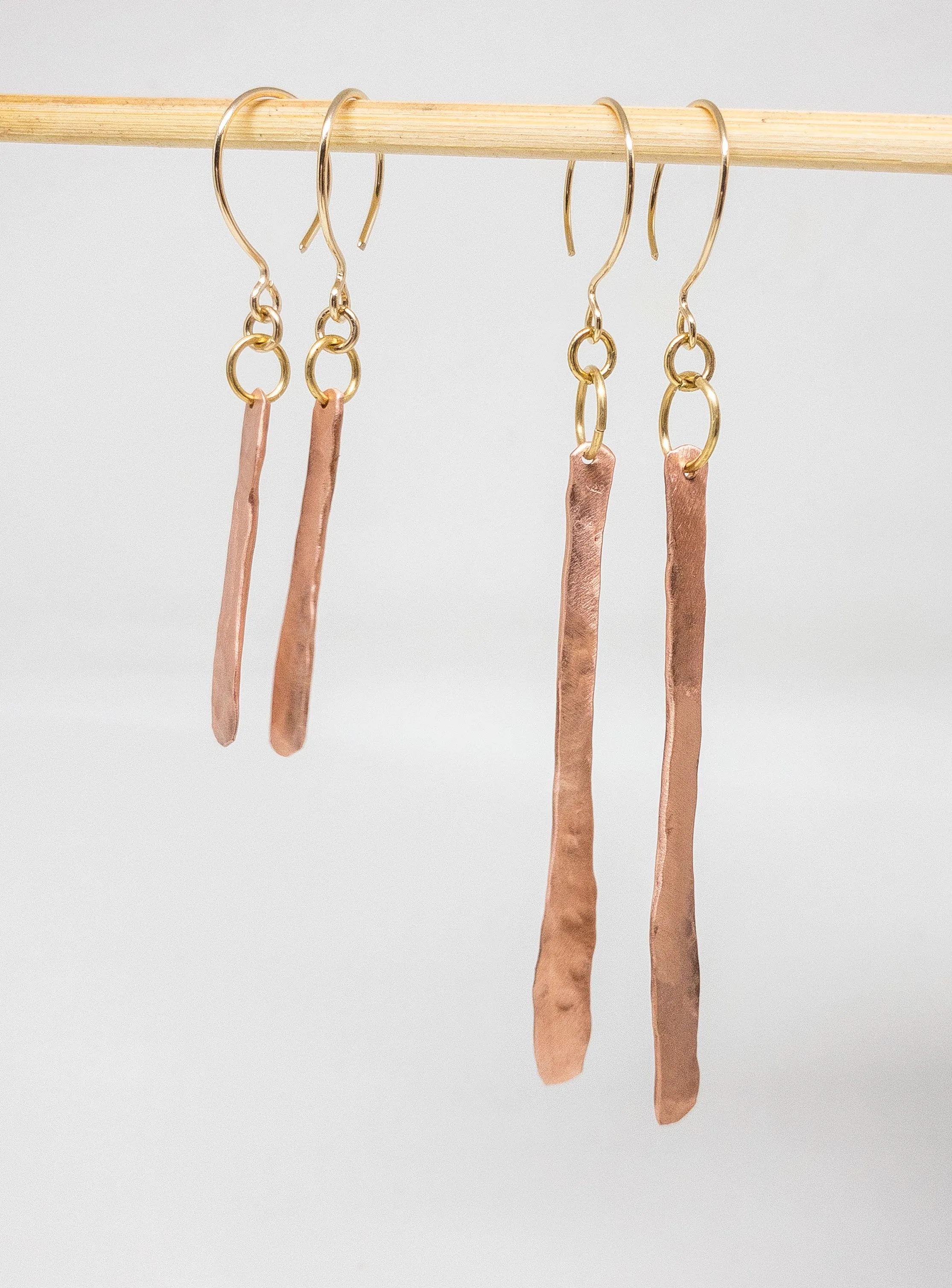 Organic Hammered Drop Earrings in Copper