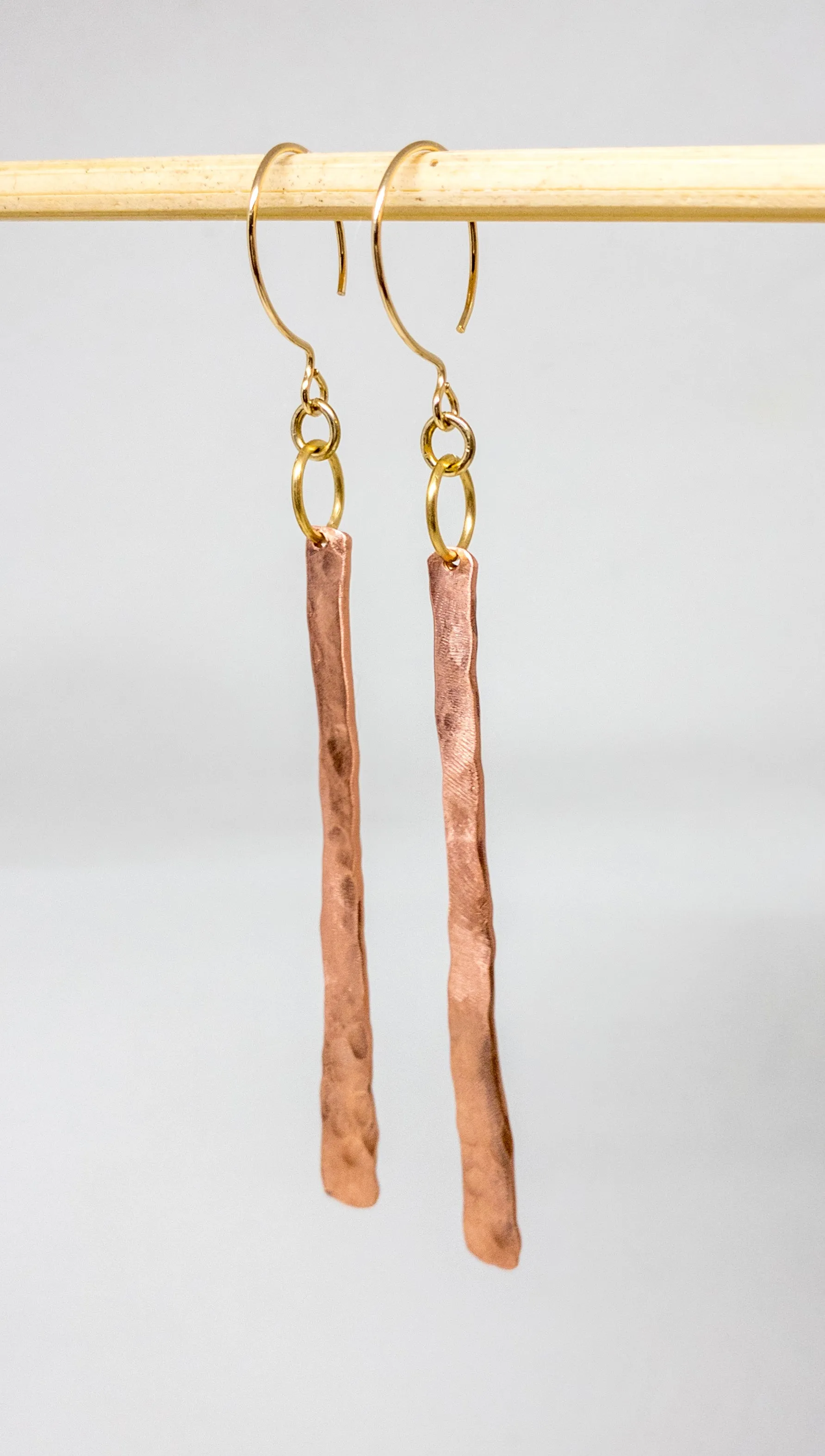 Organic Hammered Drop Earrings in Copper