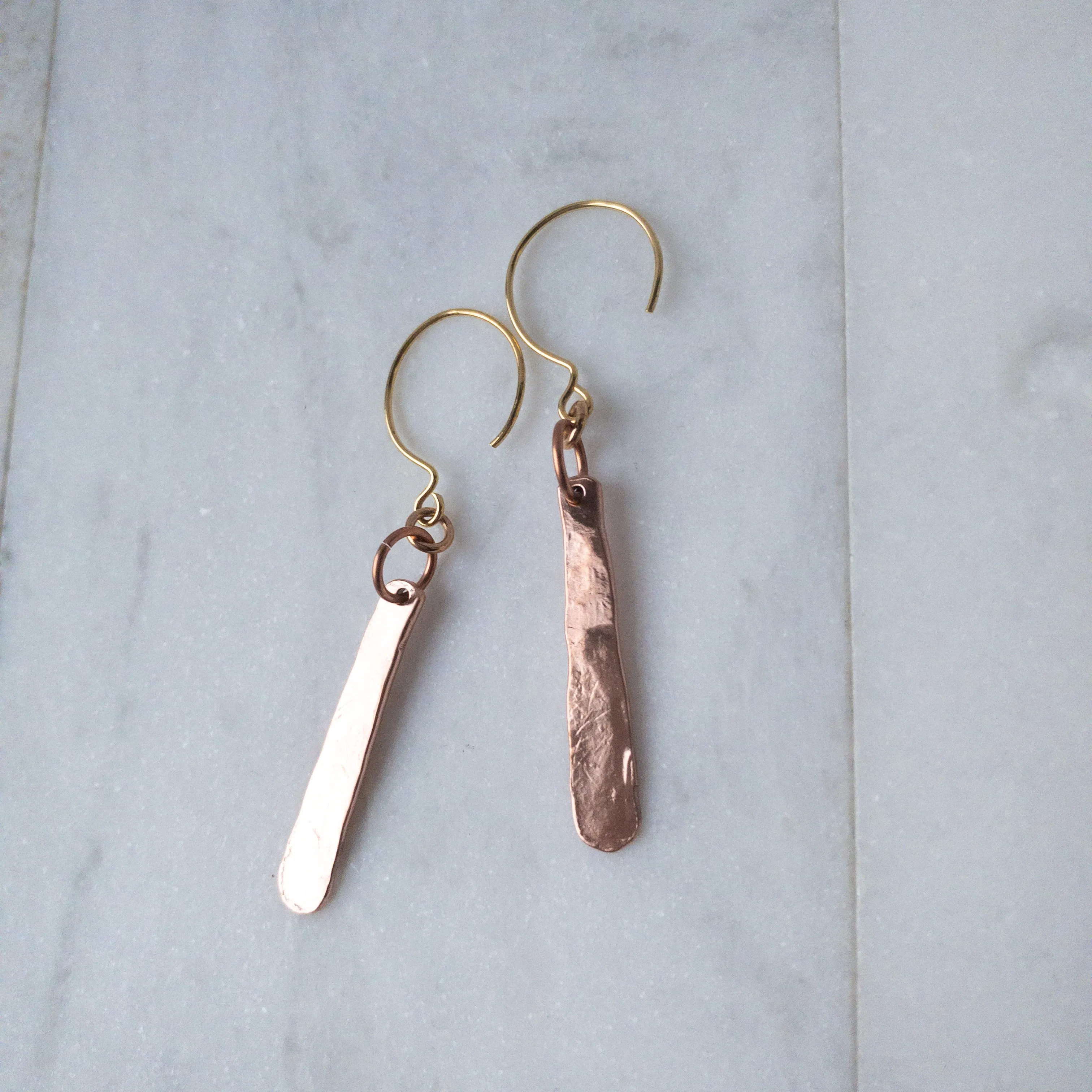 Organic Hammered Drop Earrings in Copper