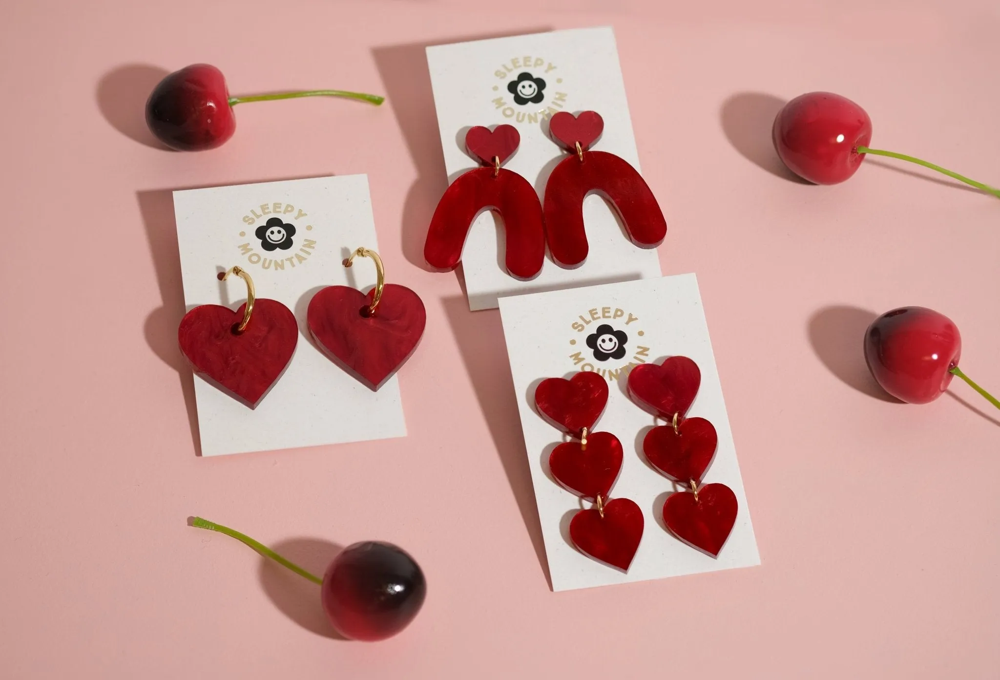 Organic Heart Arch Dangle Earrings in Love Potion