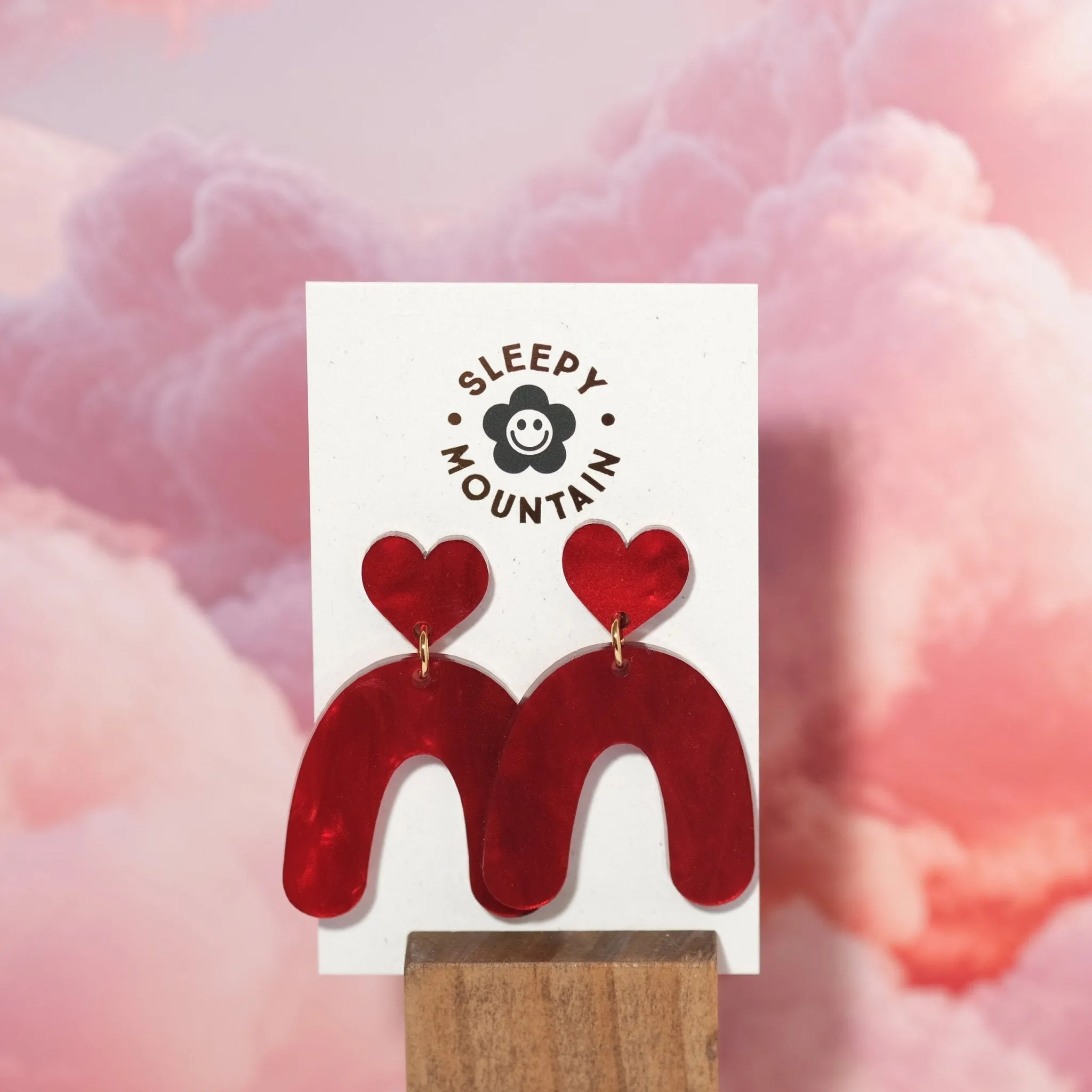 Organic Heart Arch Dangle Earrings in Love Potion