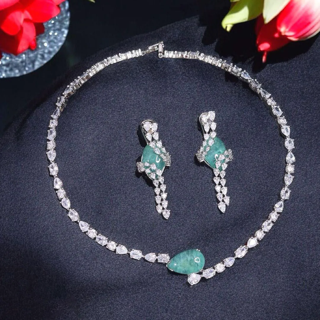 Pakistani Pale Green Polki Work Wedding Choker Earrings Set For Women