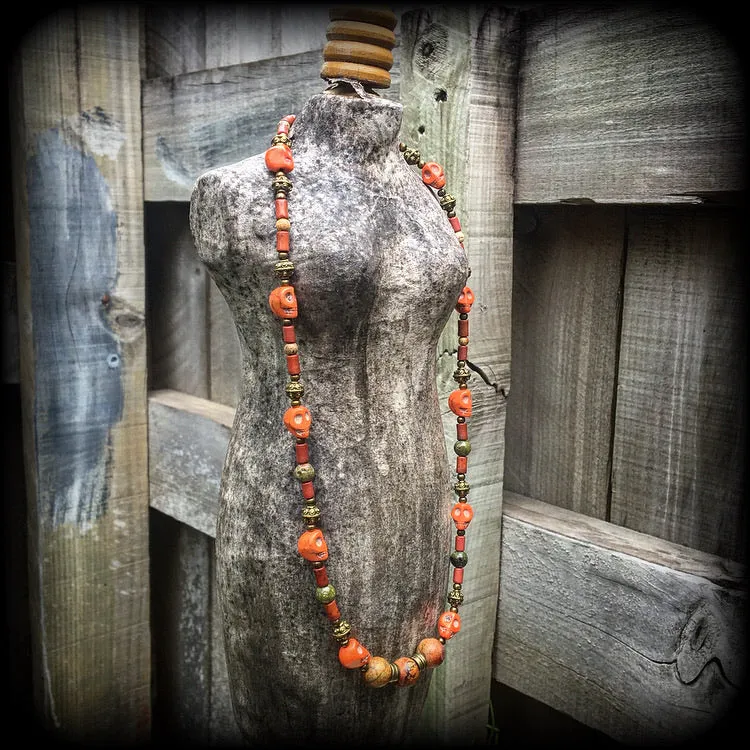 Papa Legba necklace-Voodoo skull necklace-Jasper necklace