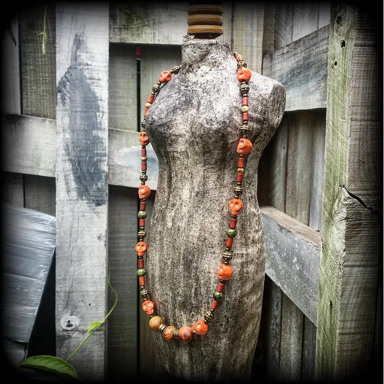 Papa Legba necklace-Voodoo skull necklace-Jasper necklace