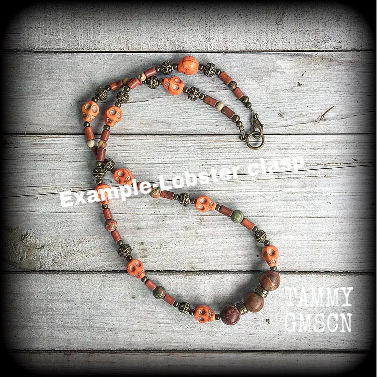 Papa Legba necklace-Voodoo skull necklace-Jasper necklace