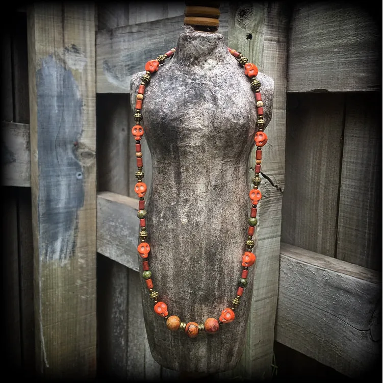 Papa Legba necklace-Voodoo skull necklace-Jasper necklace