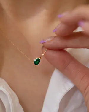 Pear Emerald Necklace in 14k Gold