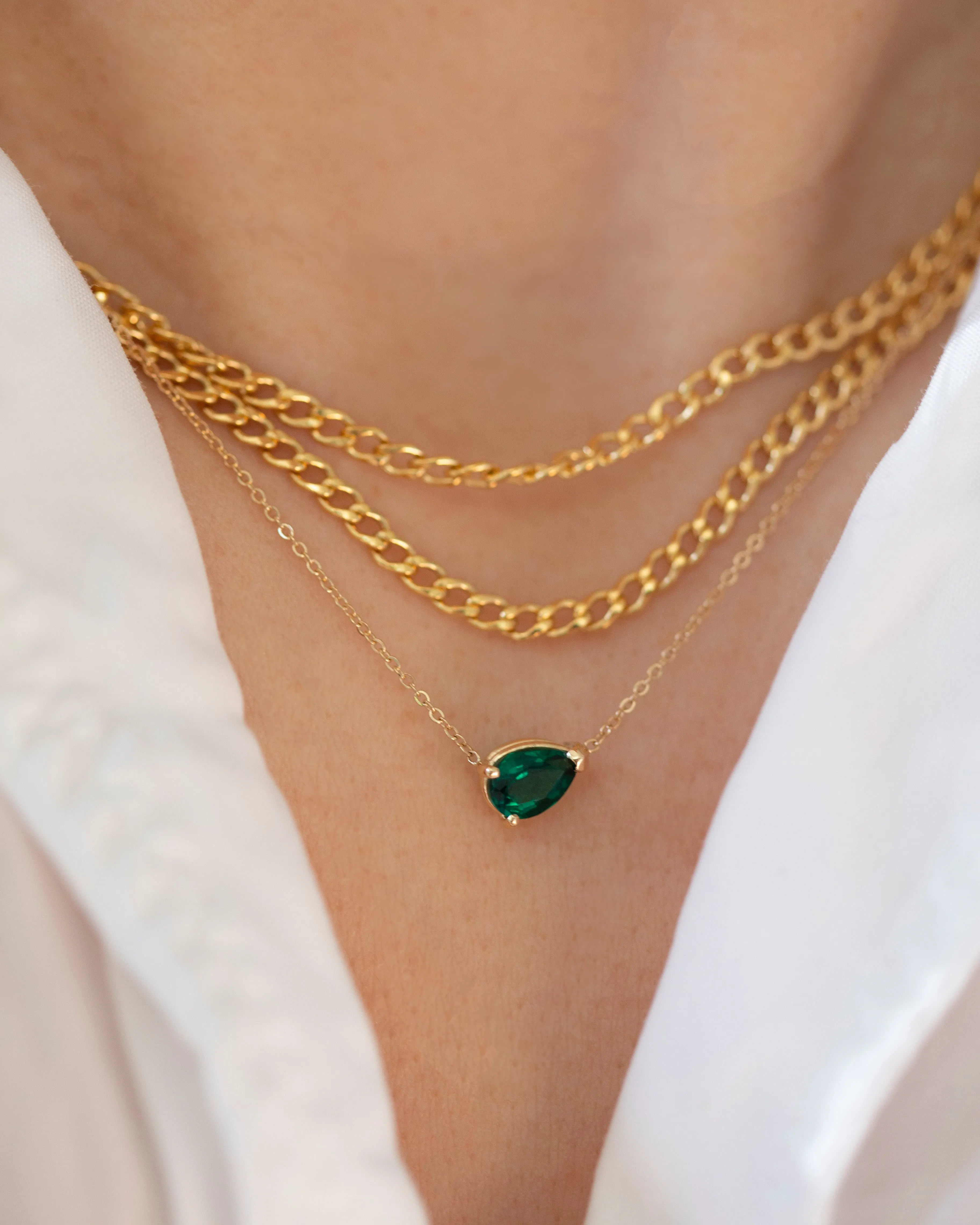 Pear Emerald Necklace in 14k Gold