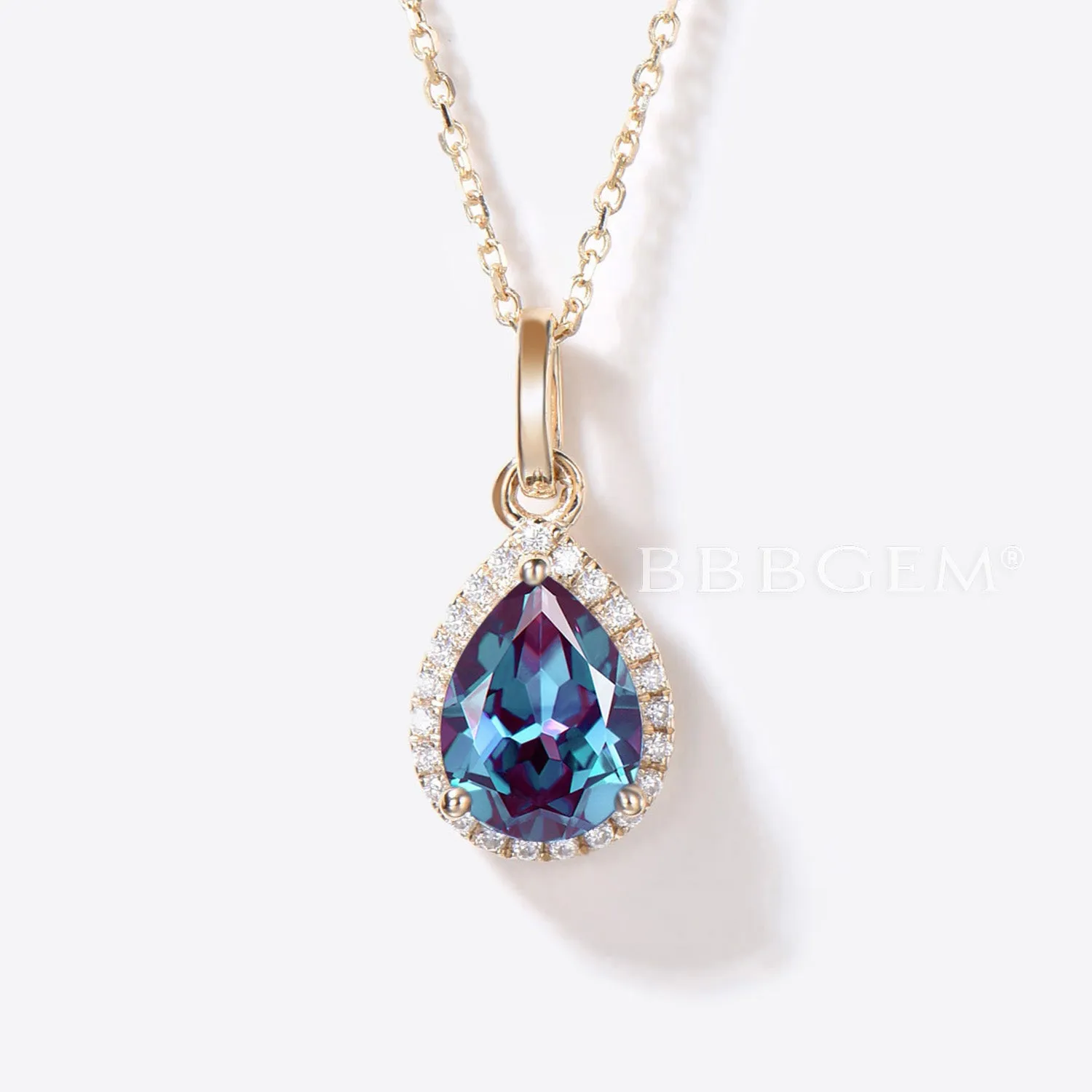 Pear Shaped Alexandrite Necklace Halo Moissanite Pendant