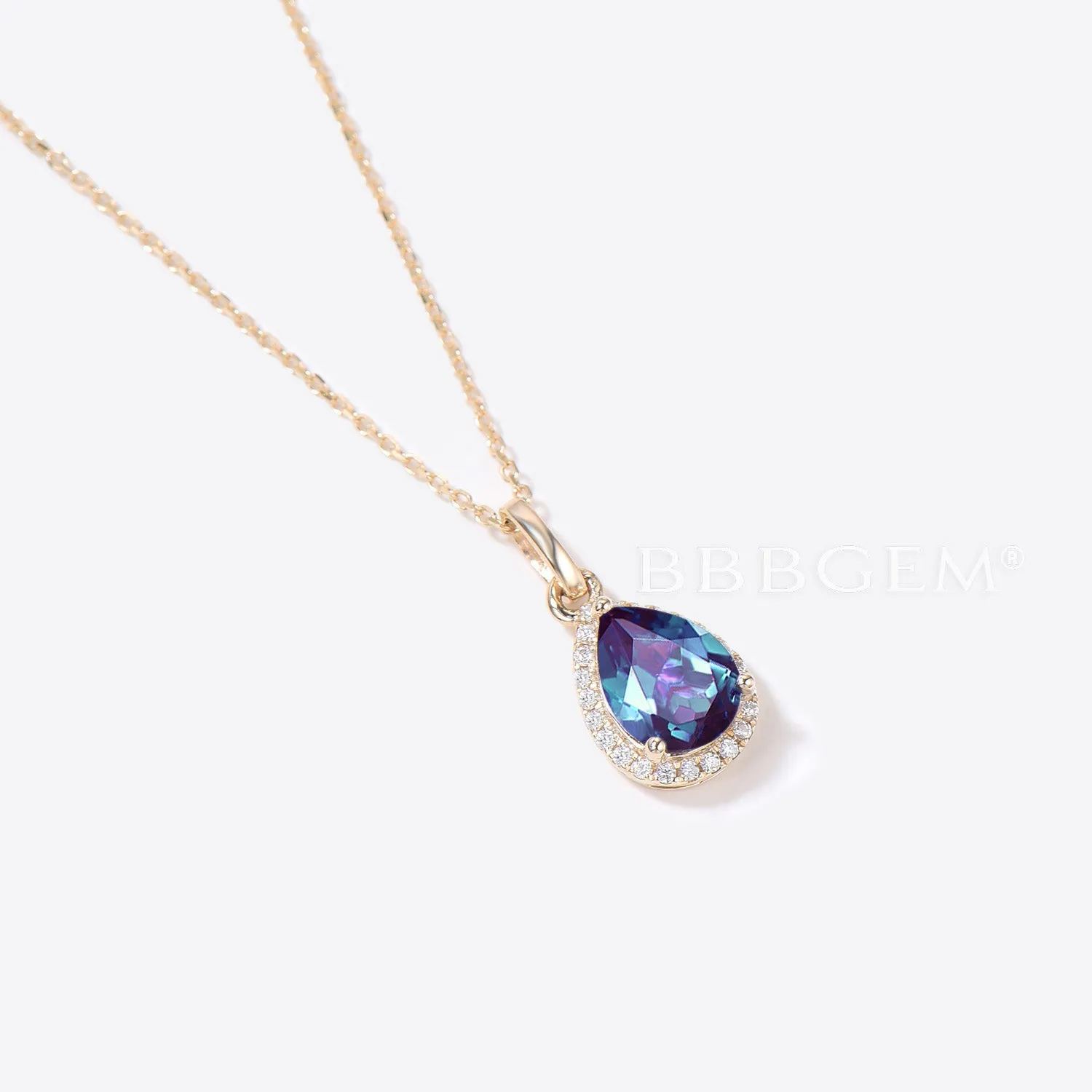 Pear Shaped Alexandrite Necklace Halo Moissanite Pendant