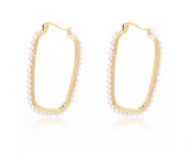 Pearl Rectangle Hoop Earrings