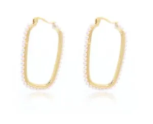 Pearl Rectangle Hoop Earrings