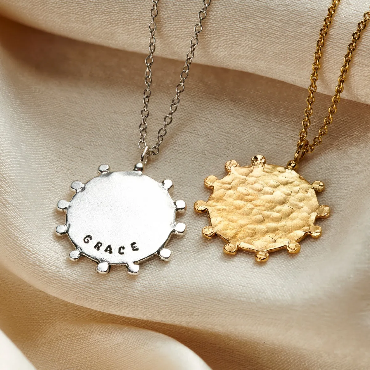 Personalised Crown Hammered Disc Necklace