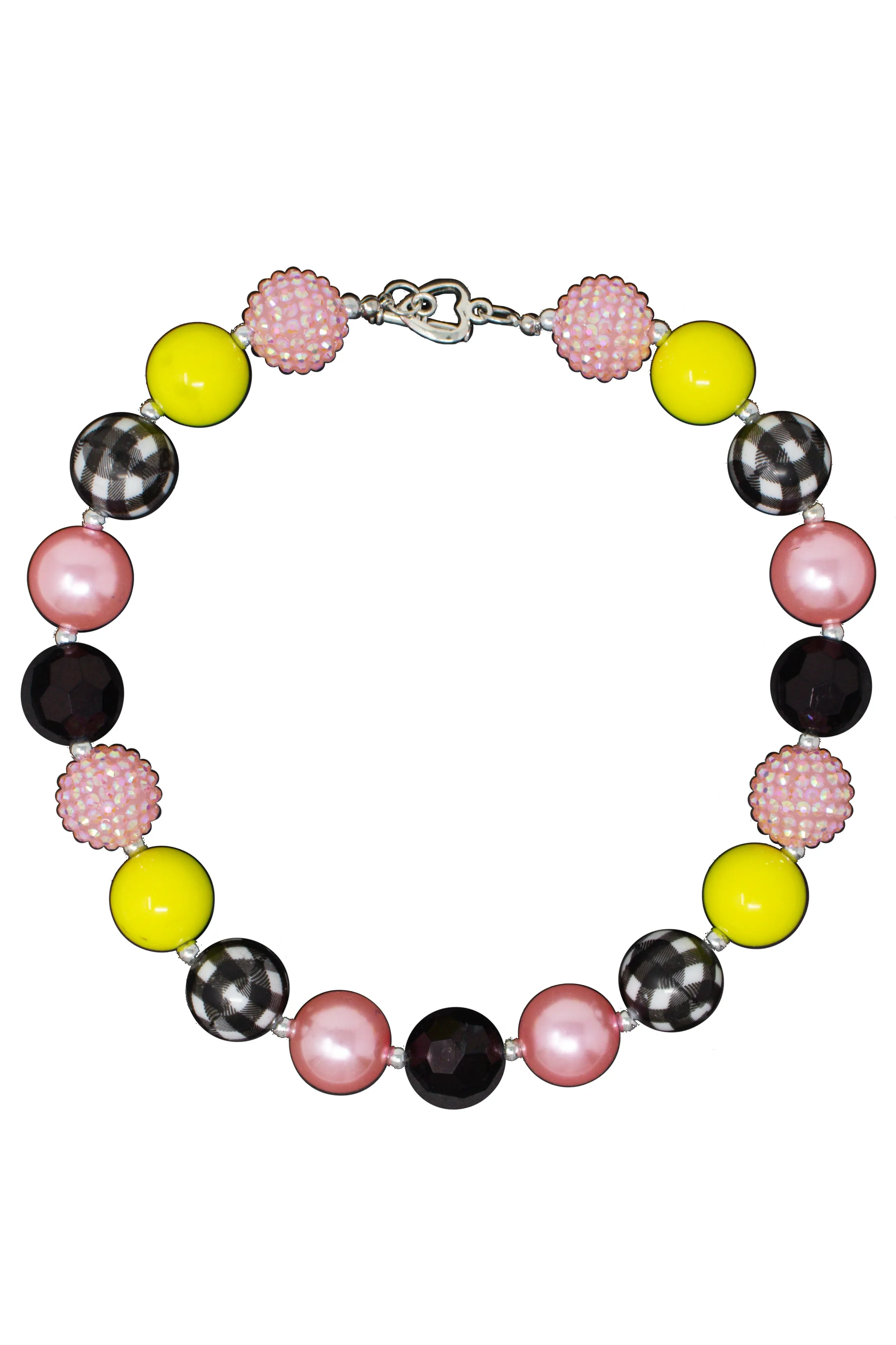 Pink & Yellow Plaid Bubblegum Necklace