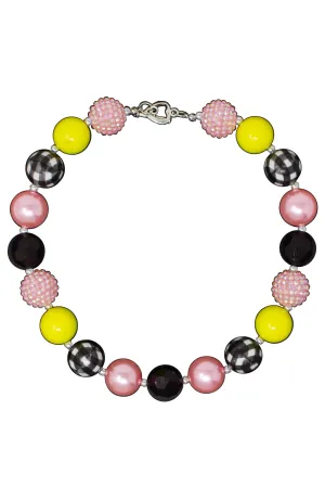 Pink & Yellow Plaid Bubblegum Necklace