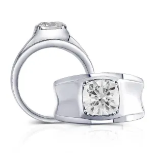 Platinum Plated Silver Wide Band Women Moissanite Ring 2ct