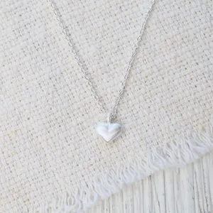 Puffy Heart Necklace - Brushed Sterling Silver