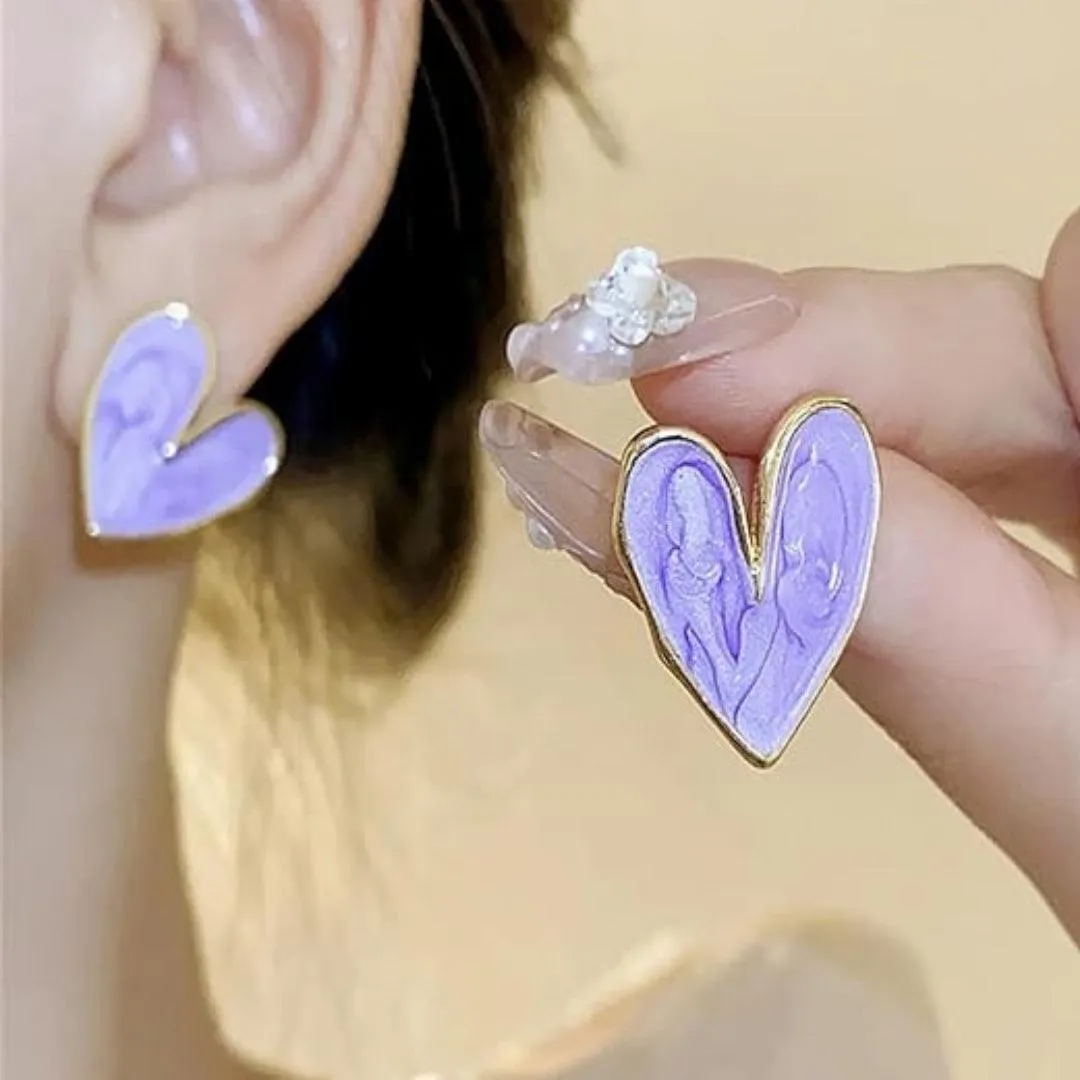 Purple Heart-Shaped Stud Earrings