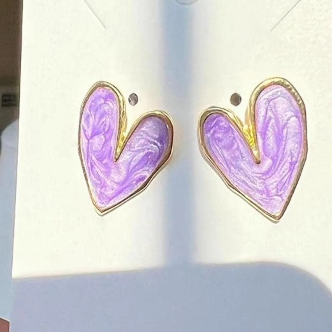 Purple Heart-Shaped Stud Earrings