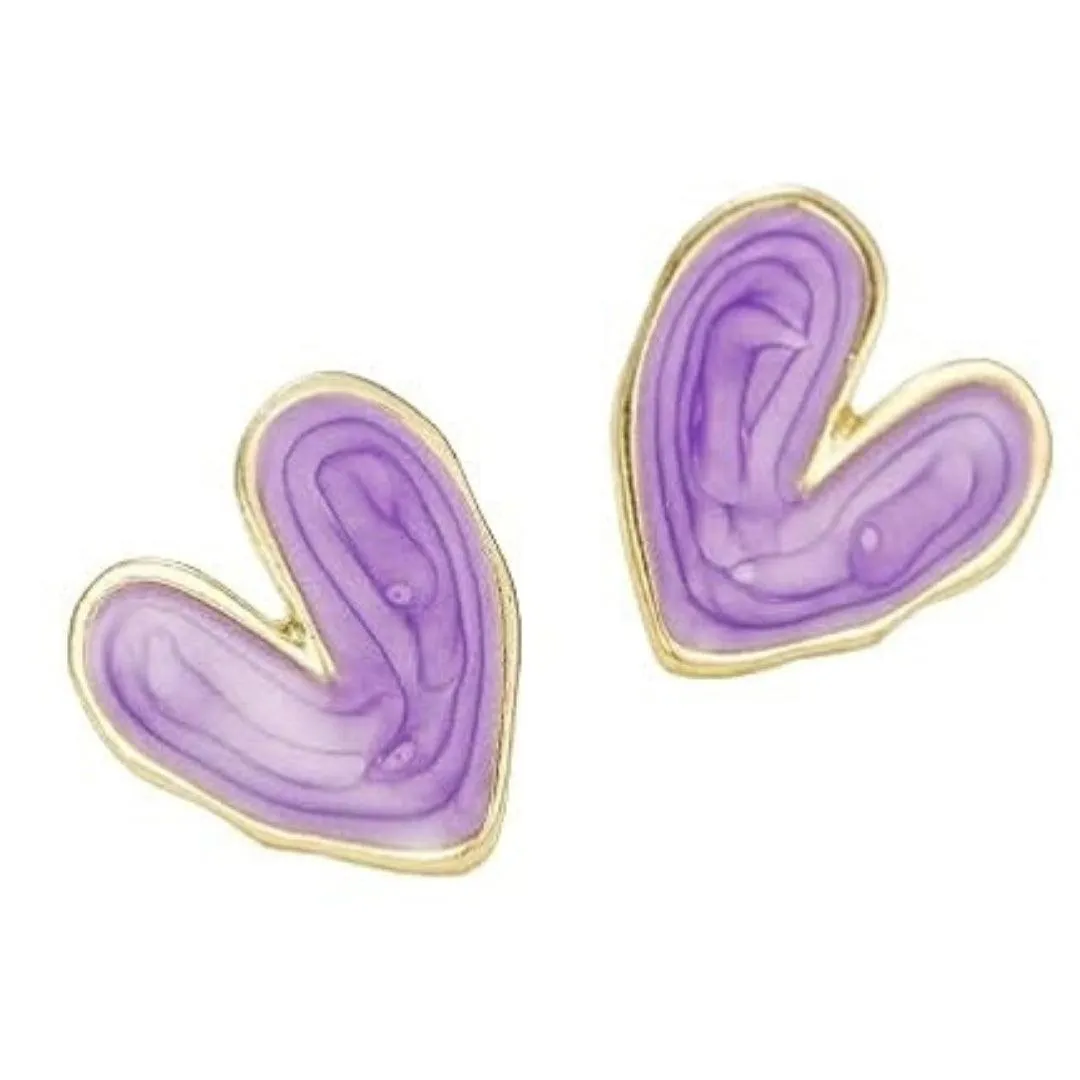 Purple Heart-Shaped Stud Earrings