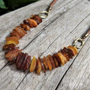 Raw Baltic Amber Chip & Leather Necklace