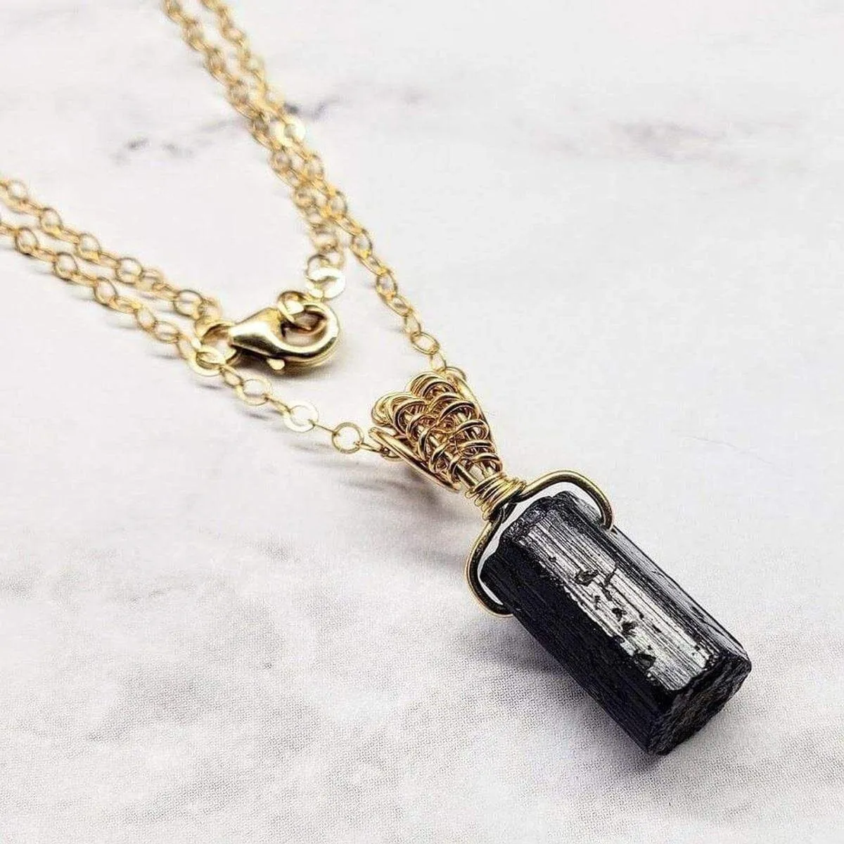 Raw Black Tourmaline Gemstone Necklace