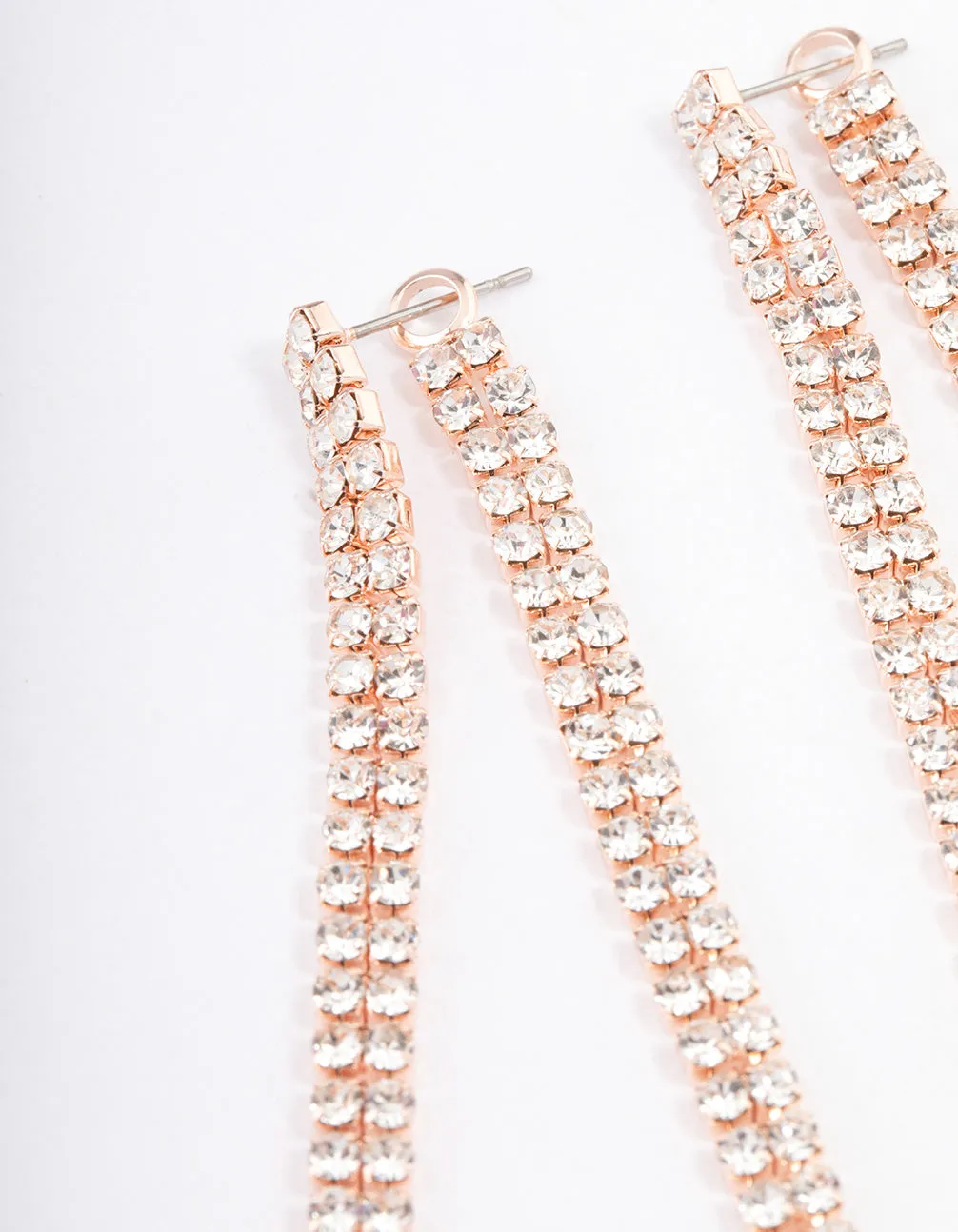 Rose Gold Front & Back Diamante Drop Earrings