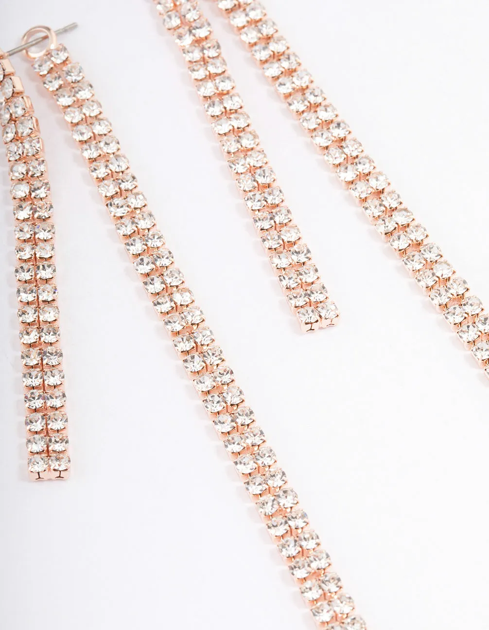 Rose Gold Front & Back Diamante Drop Earrings