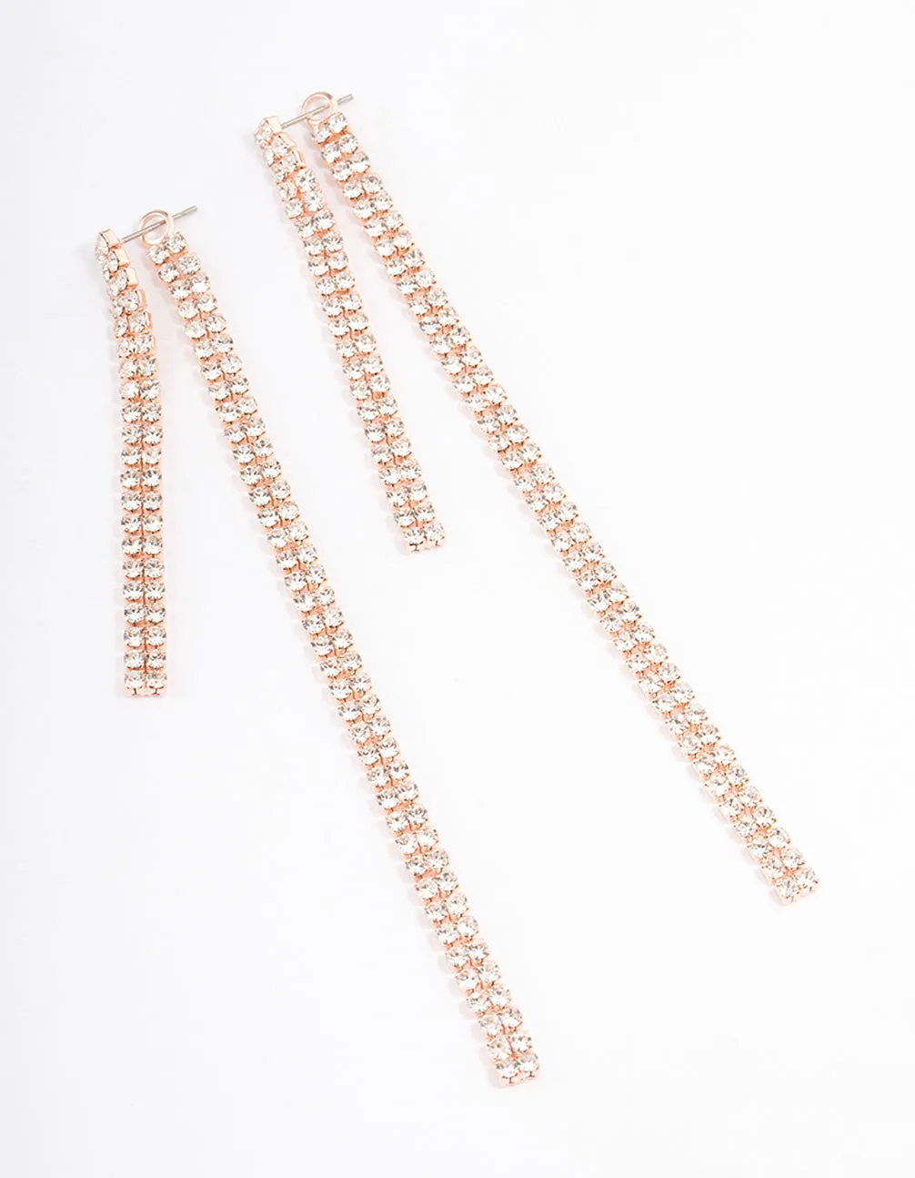 Rose Gold Front & Back Diamante Drop Earrings