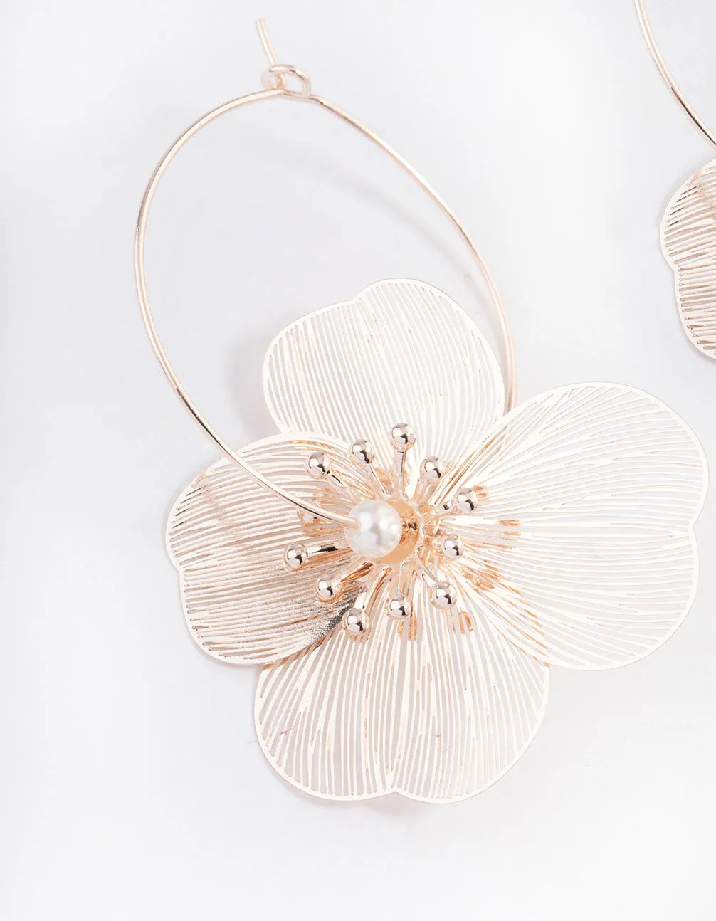 Rose Gold Metalic Flower Hoop Earrings