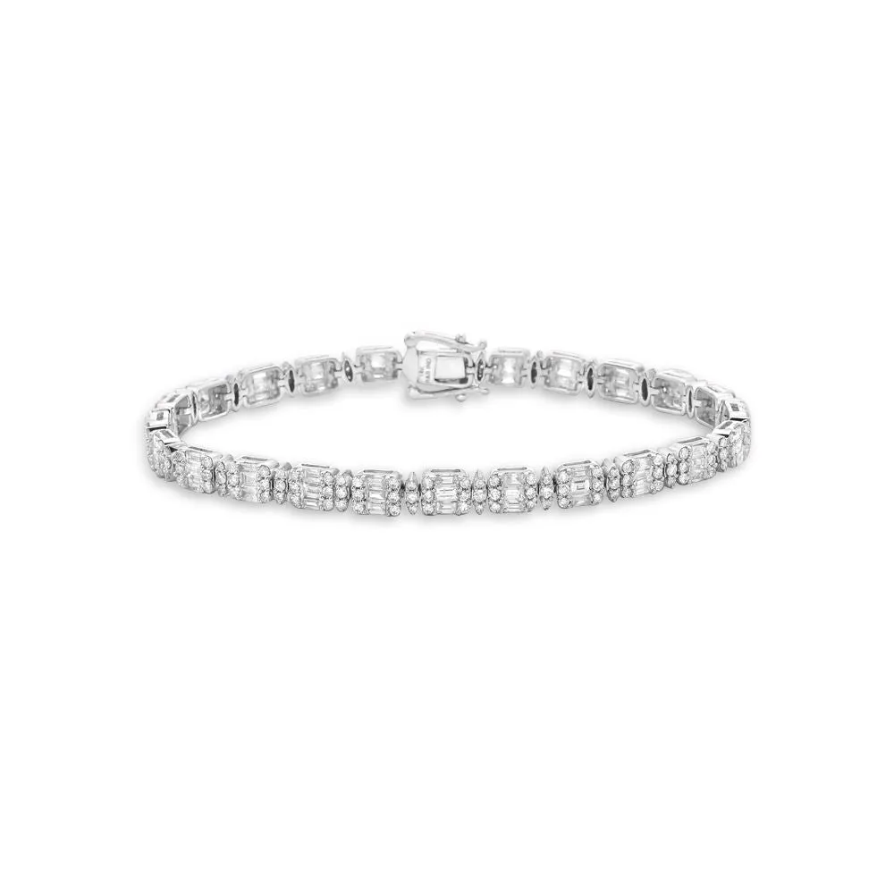 Round & Baguette Diamonds Spaced Rectangular Shape Tennis Bracelet (4.10 ct.) in 14K Gold