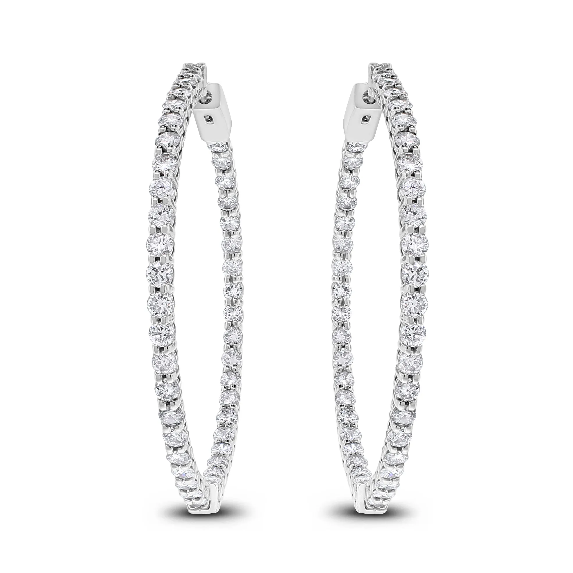 Round Diamond Hoops (6.15 ct Diamonds) in White Gold