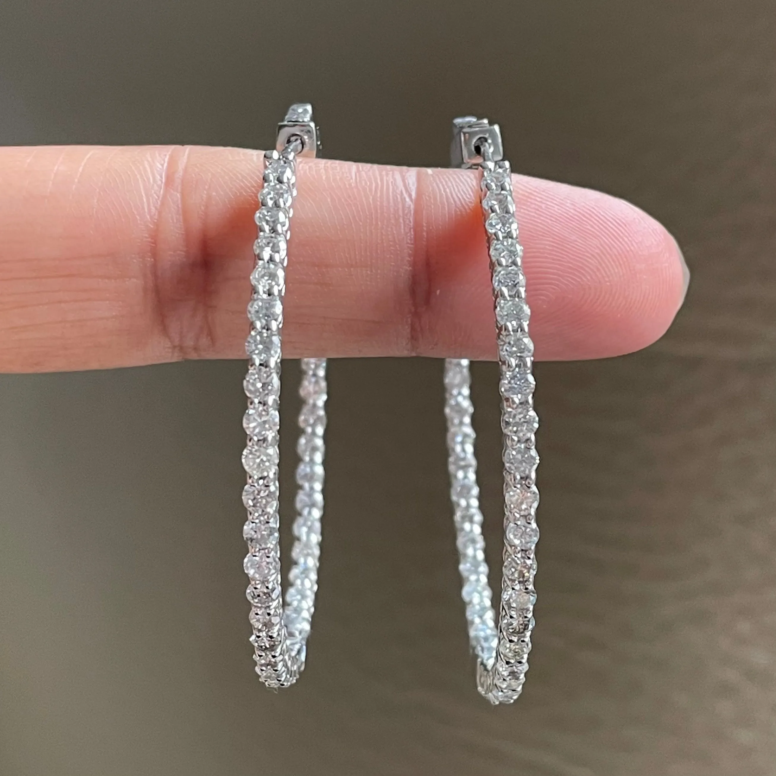 Round Diamond Hoops (6.15 ct Diamonds) in White Gold