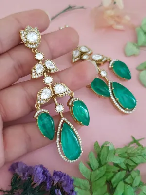 Royal Jaipuri Floral American Diamond Earrings Set, Royal CZ Earrings Set, Bollywood AD Earrings Set, Pakistani AD Earrings Jewelry Set