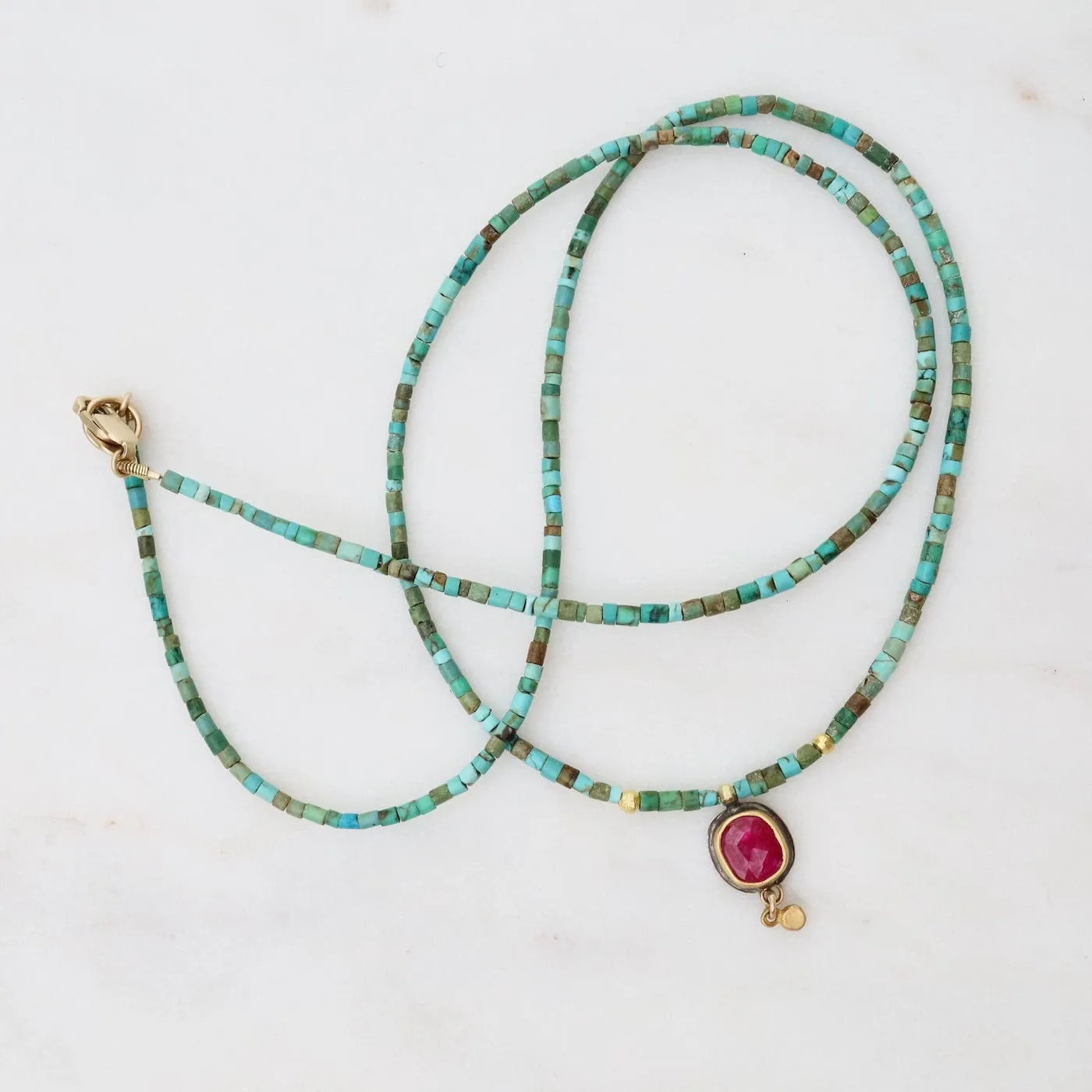 Ruby Teardrop and Turquoise Beaded Necklace