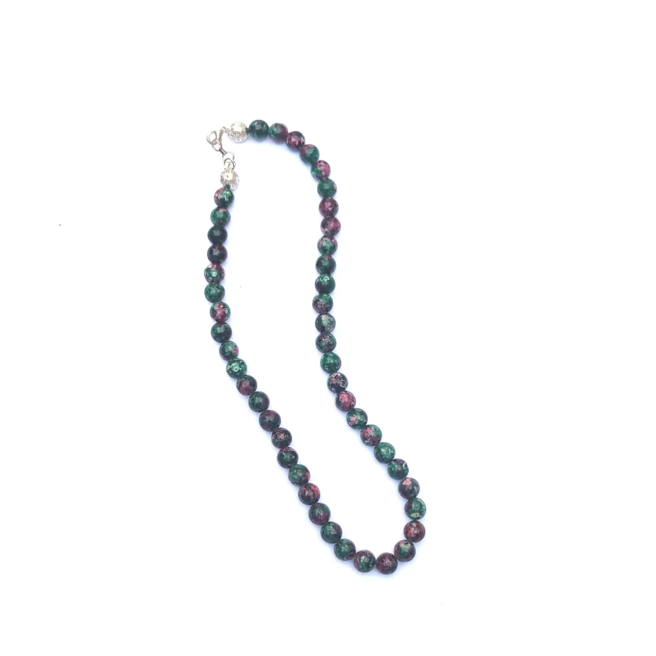 Ruby Zoisite Crystal Round Beads Necklace 15 Inches, 8mm Beads (Semi-Precious Mala)