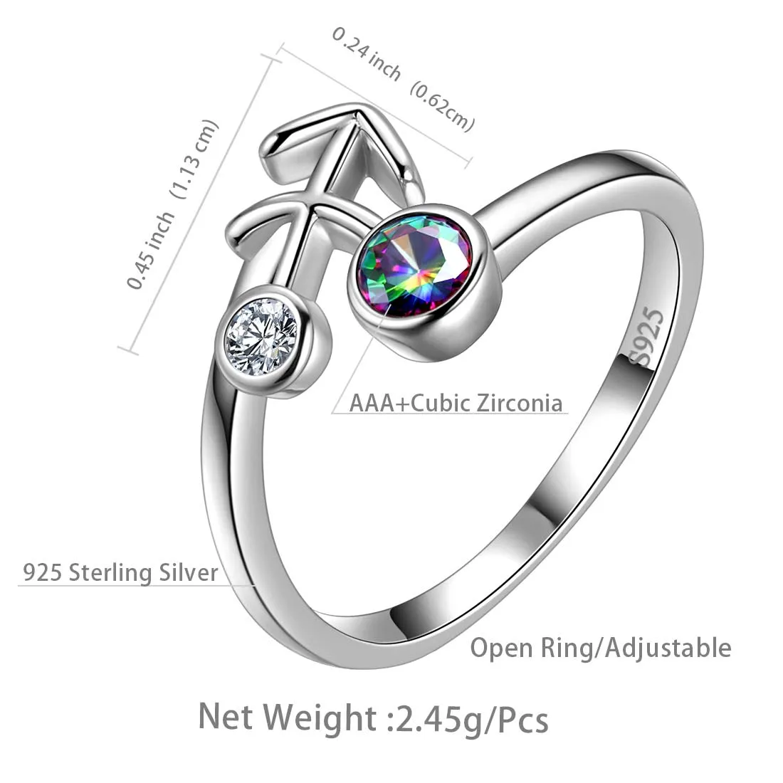 Sagittarius Zodiac Rings Women Girls Jewelry Birthday Gift Mystic Topaz 925 Silver