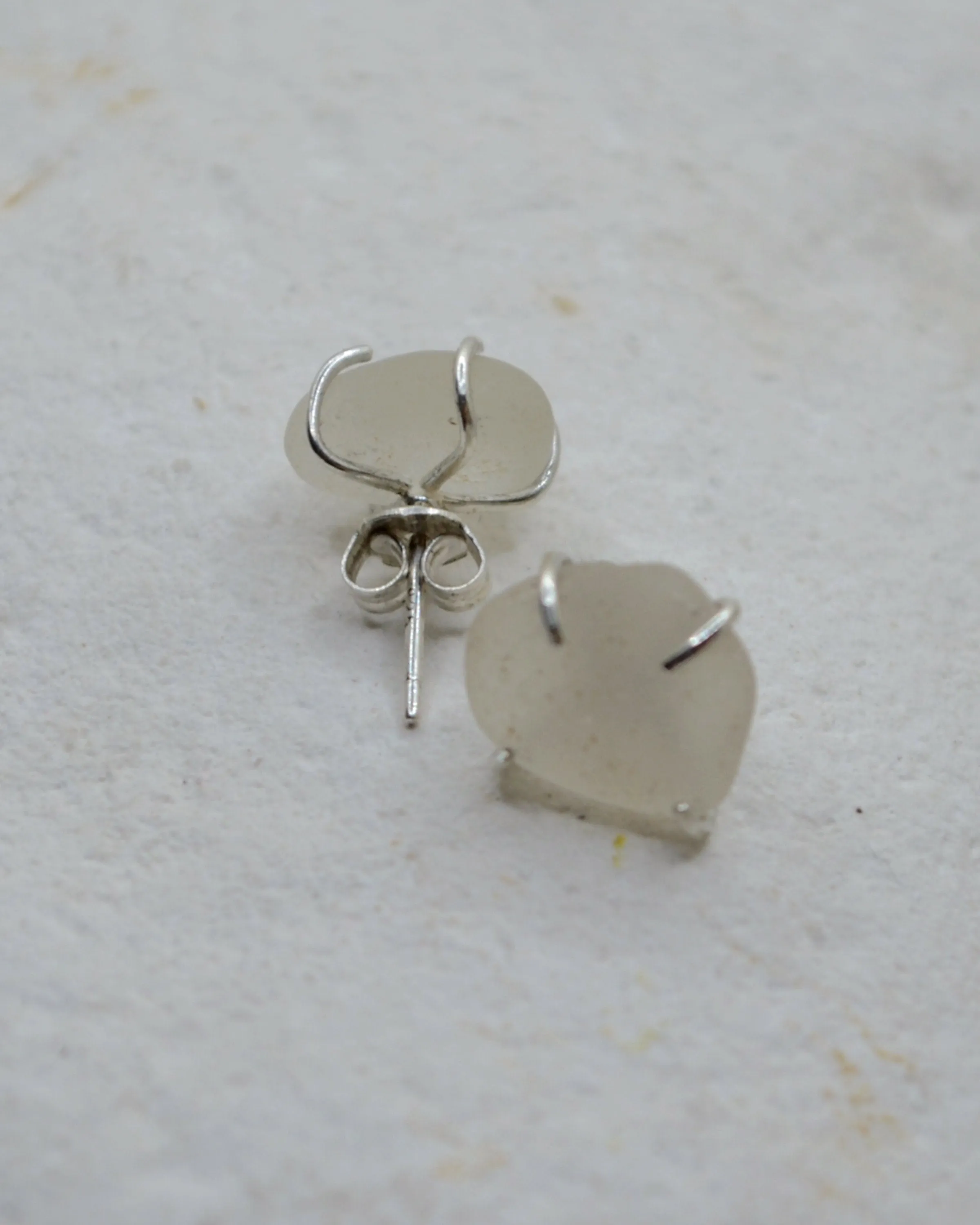 Sea glass in silver setting stud earrings, clear frosty sea glass earrings, small stud earrings