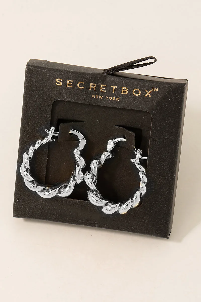 Secret Box Metallic Braided Hoop Earrings