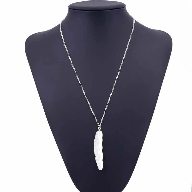 Shape Vintage New Chain Golden Jewelry Feather Long Women Pendant Leaf Simple Collar Sexy Fashion Necklace