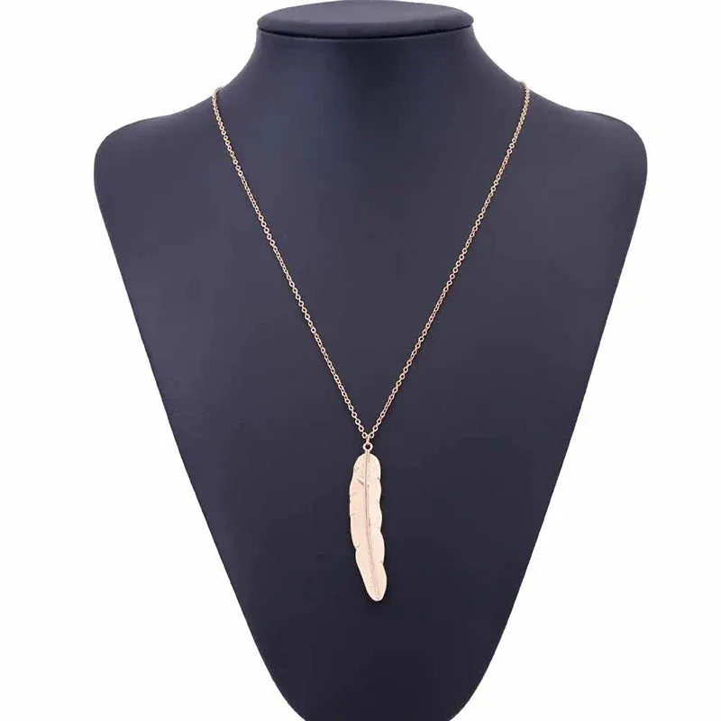 Shape Vintage New Chain Golden Jewelry Feather Long Women Pendant Leaf Simple Collar Sexy Fashion Necklace