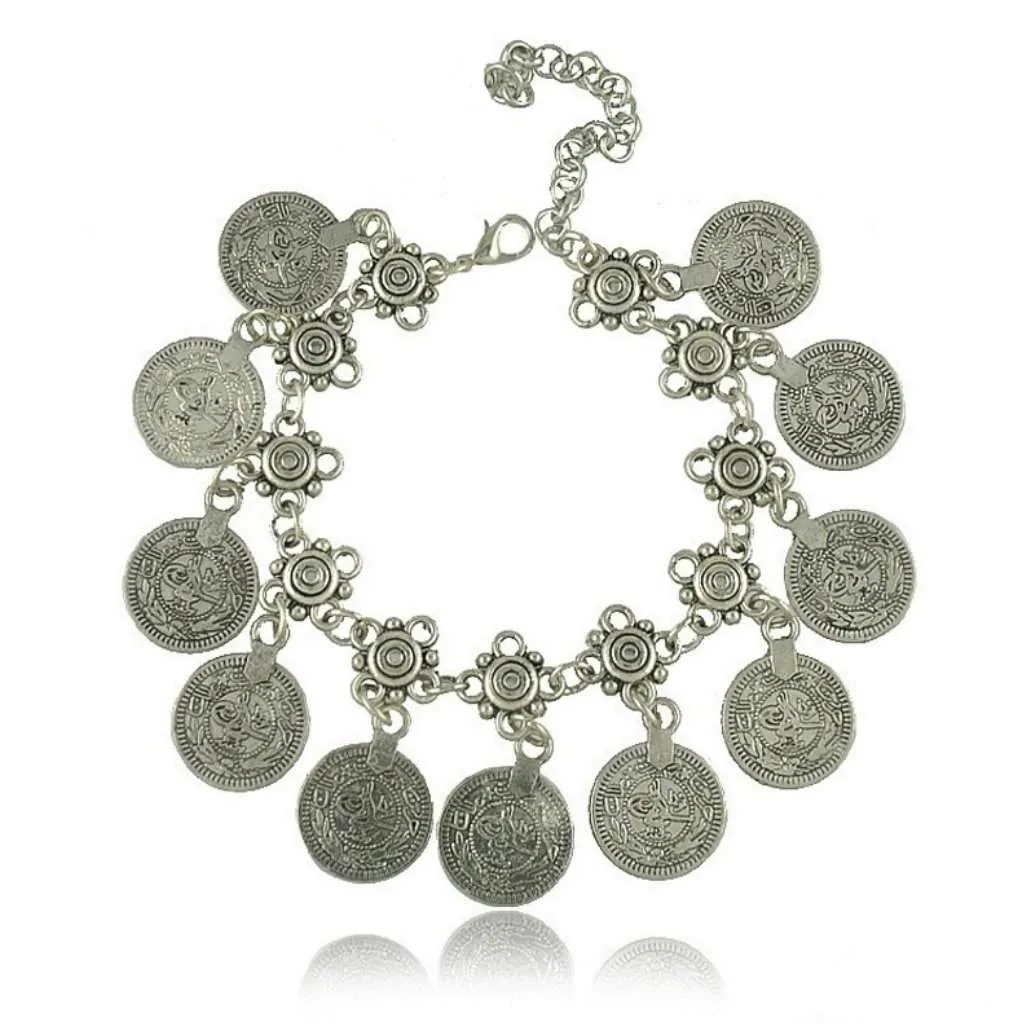 Silver Coin Boho Charm Bracelet