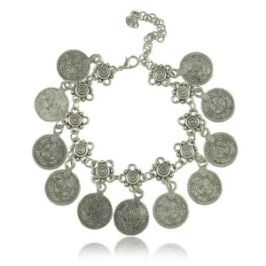 Silver Coin Boho Charm Bracelet