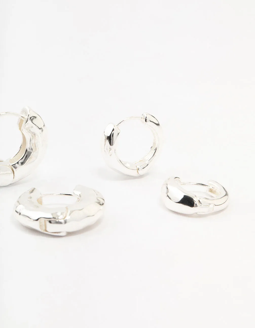 Silver Hammered Graduating Hoop Earrings 3-Pack