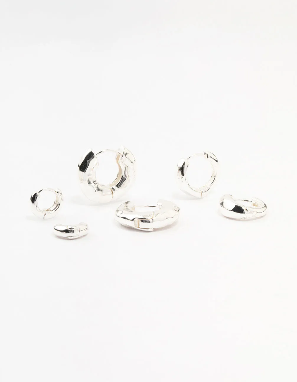 Silver Hammered Graduating Hoop Earrings 3-Pack